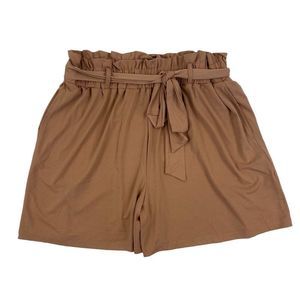 LulaRoe Brown Ella Paper Bag Belted Shorts Sz XL Polyester Blend Stretch Pull On